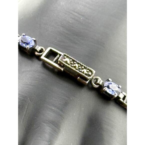 Sterling Silver Blue Cubic Zirconia Marcasite Bracelet - Picture 3 of 4